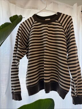 DONNI. Black and White Striped Crewneck Sweater